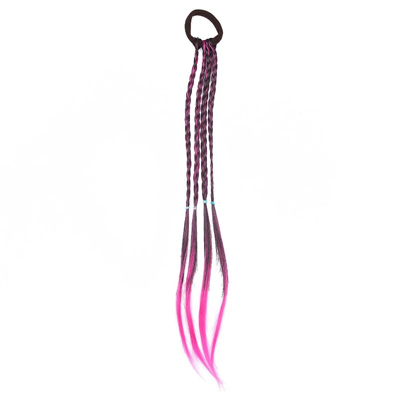 SYGA Cute Girl Colorful Wig Hair Rope Princess Twisted Braid Elastic Hairband Ponytail Headdress Fashionable Children's Hair Accessories(Gradient Rose Red)