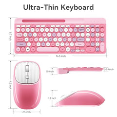 Retro Wireless Keyboard and Mouse Combo, Full-Size USB Keyboard with Round Keycaps, 2.4GHz Wireless for Desktop, Laptop and Computer (Green-Colorful)