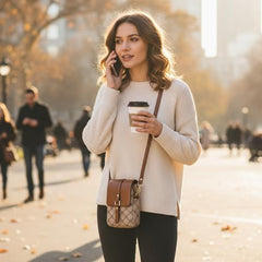 MOMISY Women’s Crossbody Sling Bag | PVC Leather Mini Shoulder Bag with Magnetic Buckle & Adjustable Strap(Light Brown)