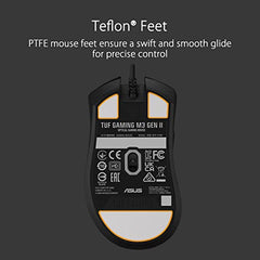 ASUS TUF Gaming M3 Gen II Gaming Mouse, Wired, 59g Lightweight, IP56 dust & Water Resistance, Antibacterial Guard, 8K DPI Optical Sensor, 6 Programmable Buttons, Teflon Mouse feet, Black