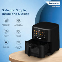 Crompton Ameo Edge 5L Digital Air Fryer, NutriGuard Technology, 10 Preset Menus, Interactive Digital Display, SilentPro Technology, Edge-to-Edge Design,1 Year Warranty (ACGAF-AMEO EDGE 5L)
