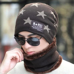MOMISY Unisex Woolen Beanie Cap Plus Muffler Scarf Set for Men Women (Brown)