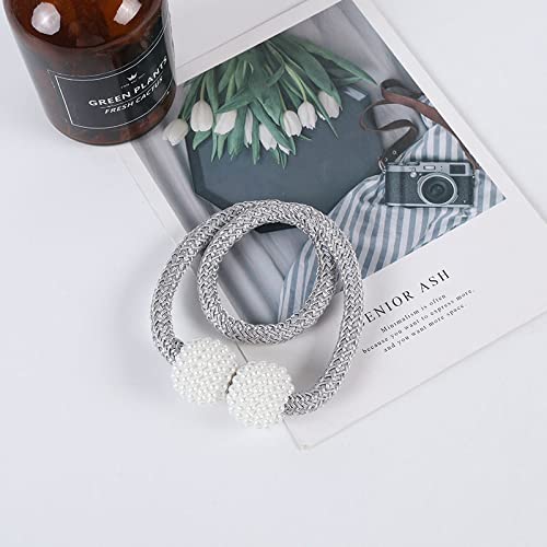 Syga 2Pcs Curtain Tiebacks 46cm Curtain Clip Rope Holdbacks Classy Decorative Pearl Holder Buckles for Home Hotel Window Draperies Rope Ties Office Living Bedroom Decoration- Pack of 2, Beige