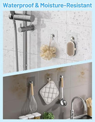VARENYYA Hanging Hooks Without Drilling, Self Adhesive Hooks for Wall Heavy Duty Strong Nail Free, Kitchen Accessories Items (Hanging Hook, Transparent) Stainless Steel (Flower Hook, 10-pcs)