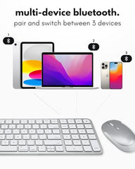 Macally Bluetooth Mac Keyboard and Mouse - Compact (2 Zone) Layout with Number Pad - Multisync, Rechargeable - Wireless Apple Keyboard and Mouse Combo for Mac, MacBook, iPad, iPhone - Silver
