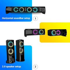 ZEBRONICS Wonder BAR 10, 2.0 USB Computer Speakers, 10 Watts, 2-in-1 Design, USB Powered, RGB Lights, AUX, Volume Control, Headphone/Mic Port, for Laptops & Desktop