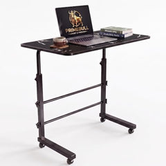 PRIMEBULL Adjustable Laptop Table with Wheels, Multi-Purpose Study Table | Bed Table | Height Adjustable for Office & Work from Home | Space Saving | Easy to Assemble (PRIMEBULL - Natural Wood)