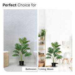 GARDEN GYANI Artificial Areca Palm Plant with Black Pot – 145 cm Tall Faux Tropical Decorative Plant with 35 Leaves for Home, Office & Living Room Décor