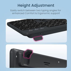 Portronics Akshr Prime Wireless Keyboard with Bluetooth + 2.4 GHz USB Receiver, Rechargeable Battery, Height Adjustment, Multimedia Hotkeys with Numpad, for Laptop, PC, Smartphone, Tablet(Black)