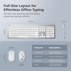 iClever GK08 Wireless Keyboard and Mouse - Rechargeable Ergonomic Keyboard with Number Pad, Silent Typing, 2.4G Stable Connection, Slim Design for Mac & Windows (Silver)