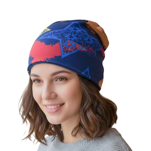 MOMISY Women Unisex Winter Beanie Hat & Neck Warmer | Knitted Multifunctional Scarf Cap with Letter Print | Warm Pullover Hat (in, Alpha, Free Size, MultiStar)