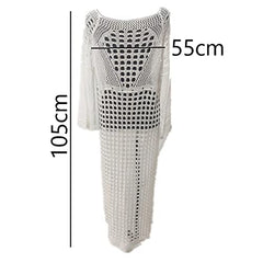 MOMISY Women's Summer Beach Dress White Long Sleeve Square Neck Lace Hollow Crochet Bikini Cover Up Beachwear Dress - White
