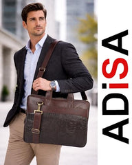 ADISA Laptop Bag for Men - Faux Leather Office Messenger Briefcase with Laptop Compartment for Work, Business, Corporate & Professional Use (LB6056)