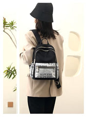 WANQLYN Ethnic Style Backpack For Women and Girls,Fashion Bag,Nylon College,School,Office Bag,Printed Backpack (Leaf Black)