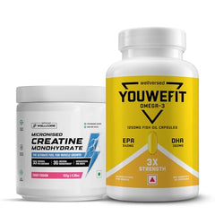 Wellcore Creatine with Omega 3 Capsules Triple Strength (Creatine 122g Fruit Fusion & 30 Capsules Omega) | 1250mg Triple Strength | EPA + DHA | Enhanced Muscle Strength |
