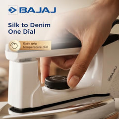 Bajaj DHX-9 1000W Heavy Weight Dry Iron | Advance Soleplate And Anti-Bacterial German Coating Technology | Multiple Temperature Levels | 2 Yr Warranty 【Ivory】