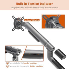 Artikel Single Monitor Desk Mount | Adjustable Heavy Duty Monitor Arm | VESA Mount with C Clamp & Grommet Mounting Base | Computer Monitor Stand (Grande Metallic, Single)