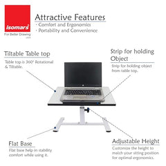 ISOMARS Multipurpose Laptop Table Desk & Height Adjustable Bed Table for Work from Home & Online Classes (White)