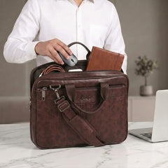 RIONTO Elite Vegan Leather Laptop Bags for Men Office Use | Upto 15.6 inch | Expandable Bottom | Mobile & Pen Compartment with Multiple Organizers | Professional Office Bag for Man & Women - Tan