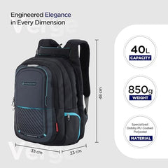 HARISSONS Verge Men’s Travel Laptop Backpack | Fits 15.6" Laptop | 40L Lightweight | USB Port, Water-Resistant, Hidden Pocket, Luggage Strap | Work, Commute & Travel (Black & Teal)