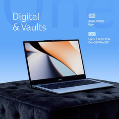 Acer Smartchoice Aspire One, AMD Ryzen 5-40,Office 2024 + M365 Basic, 8GB LPDDR5 RAM/ 512GB SSD, 14.0"/35.56cm WXGA Display, Win 11 Home, Pure Silver, 1.48KG, A114-43, Thin and Light Laptop