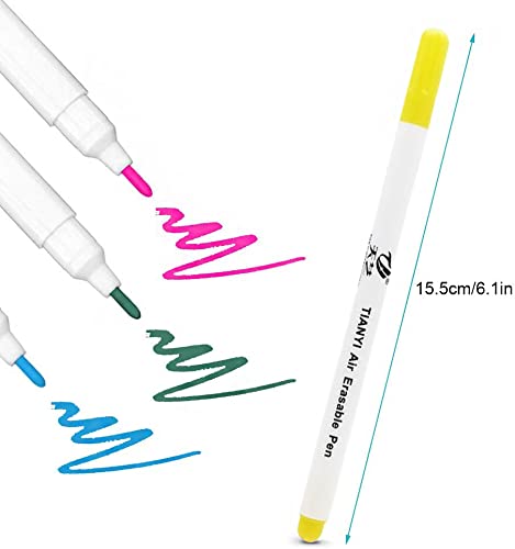 SYGA 12 Piece Air Erasable Pen, Water Erasable Fabric Marking Pens for Fabric, Garment, Leather and Shoes - Blue, Green, Pink, Purple, White and Yellow, 2 Pieces of each colour
