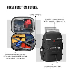 Gear Turbo 21"/45L Large Water Resistant Anti theft Laptop Backpack with Raincover | Backpack | Daypack |Briefcase | Travel Bag For Men/Women (Black - Black)