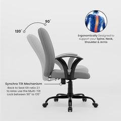 Green Soul Seoul X Office Chair, Mid Back Fabric Ergonomic Home Office Desk Chair with Comfortable & Spacious Seat, Rocking-tilt Mechanism & Heavy Duty Metal Base (Black)