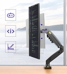 Gas Spring Monitor Arm Mount, Height Adjustable up to 26 cm, VESA 75x75/100x100 Compatible, 9 kg Weight Capacity, 360° Rotation F80 (Black)