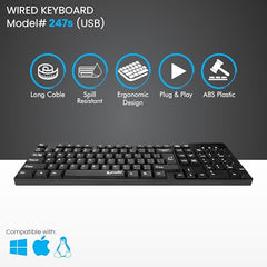 Prodot 5-in-1 Wired Combo Pack | 247s Wired Keyboard + Quad Optical Mouse with Adjustable DPI + 4 in1 Port USB Hub + USB Type-A to Type-C OTG + Anti-Slip Mouse Pad | for Laptop/Desktop