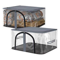 Kuber Industries Pack of 3 PVC Transparent Underbed Storage Bag | Multi-Purpose Garments Bag for Clothes-Toy | Wardrobe Bag with Handle | U Zip | Black