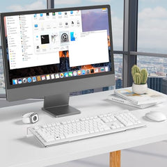 Beego Ergonomic Computer Keyboard Stand Holder Clear Acrylic Keyboard Riser Tilted Keyboard Holder Keyboard Tray with Lightpink Non-Slip Strip for Easy Typing at Home School Office Desk Accessories