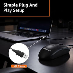 Amazon Basics Wired Mouse | 1000 DPI Optical Sensor | Plug and Play | Compatible with PC, Laptop (Black)