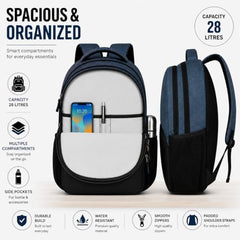 BIGBERRY Rodeo 2.0 Leatherite Faux Leather Laptop Backpack for Men & Women | Water Resistant 2 Compartment Casual Daypack | 15.6 Inch Laptop Bag for Office, College, Travel & Daily Use, Navy Blue