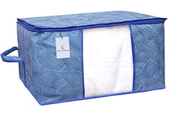 Kuber Industries Non-Woven Underbed Storage Bag | Clothes Storage Organizer | Blanket Cover With Clear Window | Zipper Closure & Handle Cloth Organizer | Check-Design | Large | Pack Of 4 | Cream