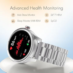 Fastrack MYND 1.93” AMOLED Display Smart Watch for Men & Women with AI Watch Faces,AI Chat,Offline Voice Commands,Curved Metallic Design,Functional Crown,BT Calling, Health Suite,100+ multisport modes