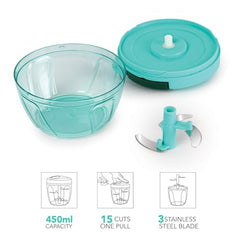Cello Magic Hand Chopper XL | Multi Utility Chopper | 5 Stainless Steel Blades | Vegetable and Fruits chopper | 15 Cuts One Pull | (Chopper, Blade, Whipper) | 900 ml| Green