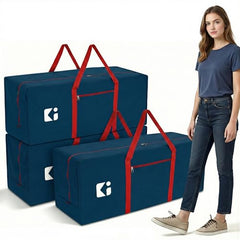 Kuber Industries 2 Pcs Blankets/Clothes Storage Bag | Heavy Duty Nylon 1680 Denier Underbed Storage Bag | Moving Bags with Strong Handle | Moisture Proof | Red & Blue
