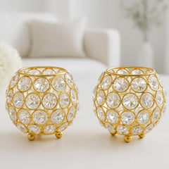 CentraLit Pack of 2 Tea Light Crsytal Candle Holder - Pooja Diya Decoreation Items for Home Diwali Brass Puja Item Unique Christams Diwali Gift Diya Lantern Items Home Decor Candle Light