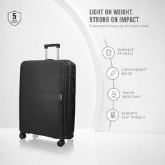 HRX Parabola 3-Piece Luggage Set Intergallcatic Grey Polypropylene Hard Shell Suitcase Set - Premium Travel Trolley Bags with 8 Spinner Wheels, Number Lock & Water Resistant Body