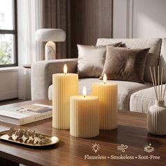 CAVY LED Glass Pillar Candles Light with Acrylic Fiber Glass | Flameless Smokeless Decorative LED Candles Faux Dancing Wicks | Perfect for Diwali Decoration, Home Decor, Gifting, Wedding (Set of 5)