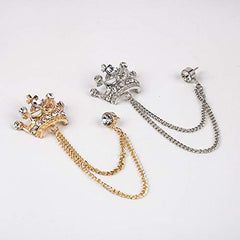 SYGA Men's & Women Suit Shirt Stud Lapel Pin Chain Tassel Brooch Pin with Crystal Chain(Silver Crown)