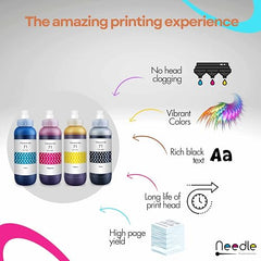 Needle GI 71 Compatible Refill Ink | Made in India | (CMYK 4x1 KG with EazyFill Cap) for Canon Pixma G1020 G2020 G3020 G2060 G3060 G1737 G2770 G3770 G4770 G1730 G2730 G3730 Printers