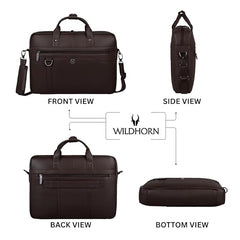 WildHorn Premium Leather Laptop Bag for Men | Handcrafted | Adjustable Shoulder Strap, Fits 15.6-Inch Laptop | Ideal for Office, Travel, Daily Use - 1 Year Warranty (WALNUT)