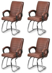 KITHANIA Executive Office Home Study Chair Library Chair with Cushioned Arm Rest & Seat Back, Reception or Conference Room Seating, 100 Kgs Limit (2, Pink, Double Pipe Chrome Frame)