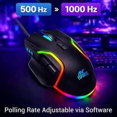 Ant Esports GM320 RGB Wired Gaming Mouse, 12800 DPI Optical Sensor, 8 Programmable Buttons with Rapid Fire, Ergonomic Design, RGB Lighting, Braided Cable, USB Gaming Mouse for PC, Laptop (Black)