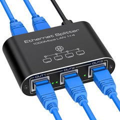 VEDINDUST LAN Splitter 1 to 4 1000 Mbps Aluminium LAN Switch Network Switch LAN Distributor Gigabit Ethernet Switch for Computers, Hubs, Switches, Router, Set-Top Box (with USB-C Power Cable)