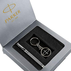 Parker Gift Set | Vector Special Edition Chrome Trim Roller Ball Pen with Parker Keychain | Ideal for Gifting | Elegant Gift for Any Occasion