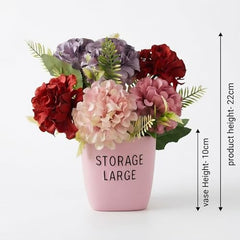 Dekorly Premium Artificial New Rose Flower with Pink Decorative Pot (Storage Large) – 22 cm Faux Flower Arrangement for Home Decor Living Room Bedroom Office Decor (1, Rose)