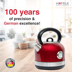 Hafele Dome Plus 2200W, 240V Electric Stainless Steel Kettle with Spout Cover with Analogue Temperature Display, Detachable Micro-Mesh Filter for Lime Scale Filtering, Easy Cleaning (1.7 L) (Grey)